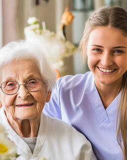 nurse and elderly smiling