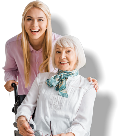 woman and elderly smiling